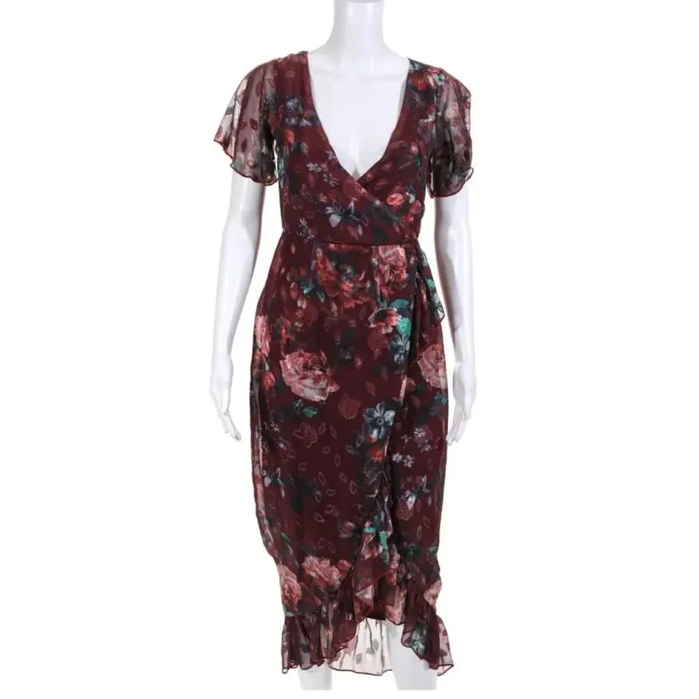 Anthropologie Vone Dress 6 Small‎ Floral Embroidered Whimsical Fairy Faux Wrap